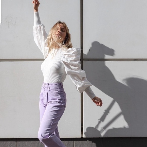 Zara white knit top with balloon shoulders - Picture 4 of 7